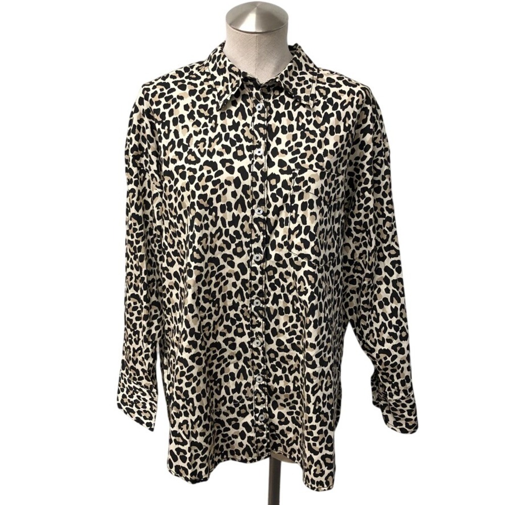 Maeve Button Down Womens Medium Anthropologie Brown Leopard Print Long Sleeve